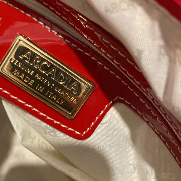 Arcadia red tan trim satchel shoulder bag - Picture 14 of 14